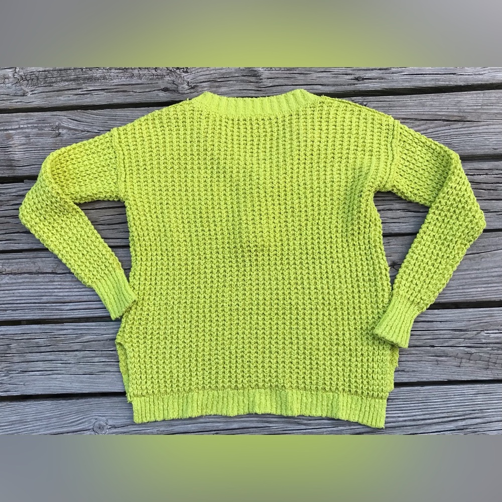 FREE PEOPLE Lime Green Whistle Thermal Henley Button Sweater Top Pullover V Neck - Picture 11 of 13